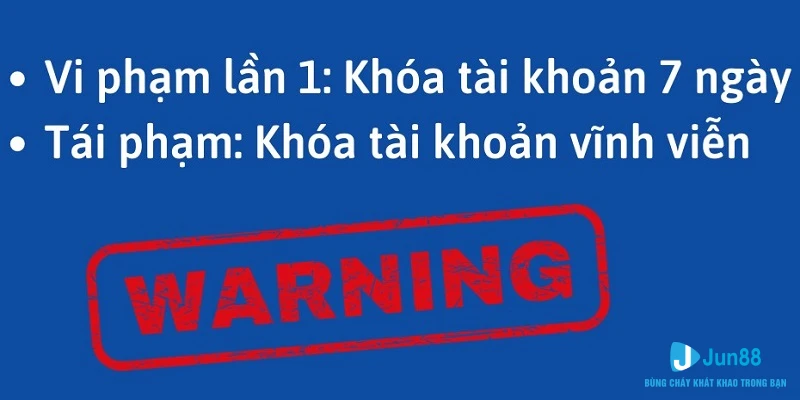 Điều khoản sử dụng trang web Jun88 khách hàng cần chú ý 3 Tài khoản vi phạm điều khoản nhà cái sẽ bị xử lý